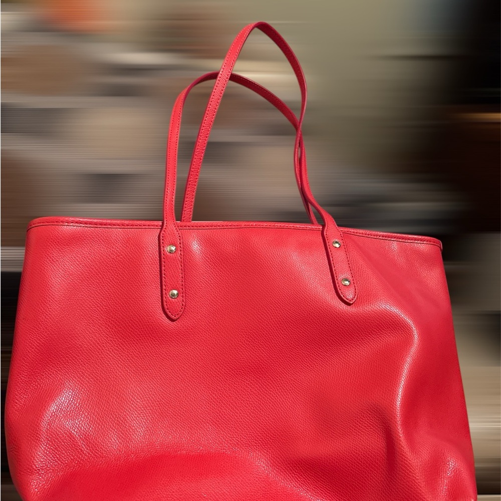 Coach Red Leather Tote with Spacious Design